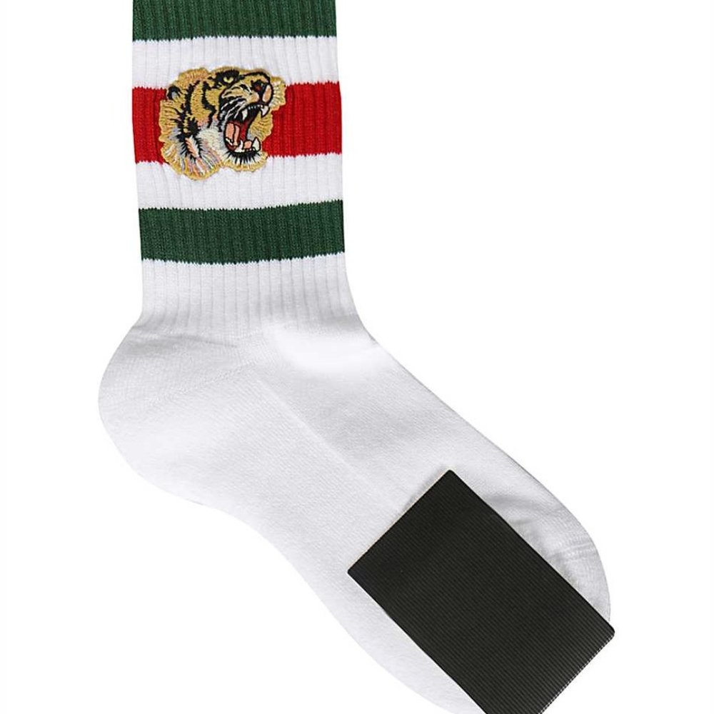 Gucci Little Williams Sports Sock in White w/ Tiger Appliqué